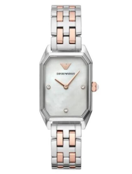 Marque: Emporio Armani Modèle: AR11146 Boîtier: Diamètre : 36 mm Epaisseur : 6 mm Acier inoxydable Doré Cadran: Verre : Minéral Bris Bracelet: Largeur : 20 mm Acier Inoxydable Doré, argent Etanchéité: 50 m (5 ATM) Type de boucle: Boucle déployante