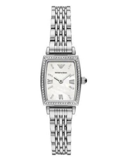 Montre de luxe pour femme avec boite et sachet EMPORIO ARMANI Garantie de 2ans Bracelet en acier inoxydable Boîtier en acier inoxydable Montre pour femme à mouvement Quartz Type d’affichage : Analogique Diamètre du cadran : 26 millimètres