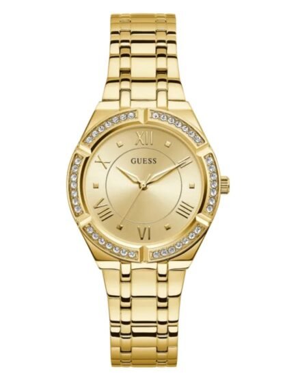 Product: GW0033L2 Dial Finish: Sunray Case Material: Stainless Steel Band Color: Gold Tone Buckle/Clasp: Pilot Buckle Case Color: Gold Tone Case Size: 36mm Dial Color: Champagne Watch Movement: Analog