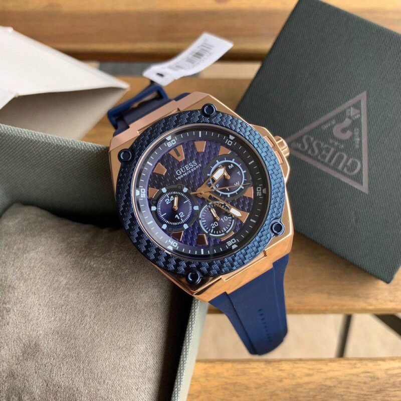 Montre Guess Homme Legacy Quartz Blue Dial Silicone Strap Watch W1049G2 – Image 5