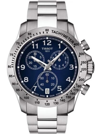 Marque: TISSOT Modèle: T-SPORT Boîtier: Diamètre : 42.5 mm Epaisseur : 11.22 mm Acier inoxydable Argent, Bleu Cadran: Verre : Minéral Bleu Bracelet: Acier inoxydable Argent Etanchéité: 100 m (10 ATM) Type de boucle: Boucle déployante Détails techniques: Dateur Chronomètre