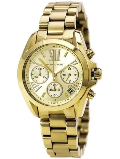 Marque: Michael Kors Modèle: Bradshaw Boîtier: Diamètre : 36 mm Epaisseur : 11 mm Acier inoxydable Cadran: Verre : Minéral Bracelet: Largeur : 20 mm Acier inoxydable Etanchéité: 100 m (10 ATM) Type de boucle: Boucle déployante Détails techniques: Dateur Chronomètre