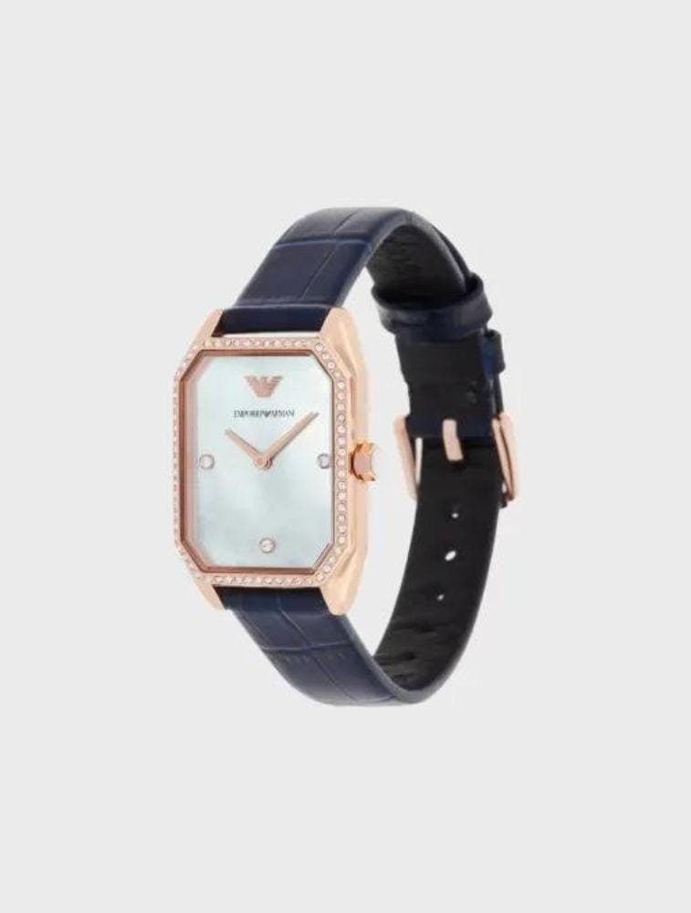 Montre Femme Emporio Armani Gioia AR11466 Or Rose et Bracelet Cuir Bleu - الصورة 2