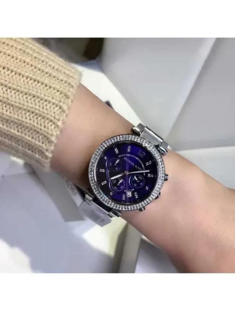 Montre Femme Michael Kors Parker MK6117 Chronographe Acier Argenté et Cadran Bleu – Image 3