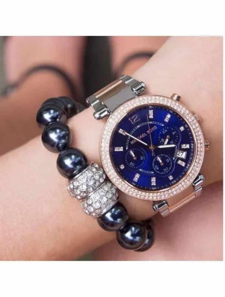 Montre Michael Kors Parker MK6141 Acier et Or Rose, Cadran Bleu Femme – Image 4