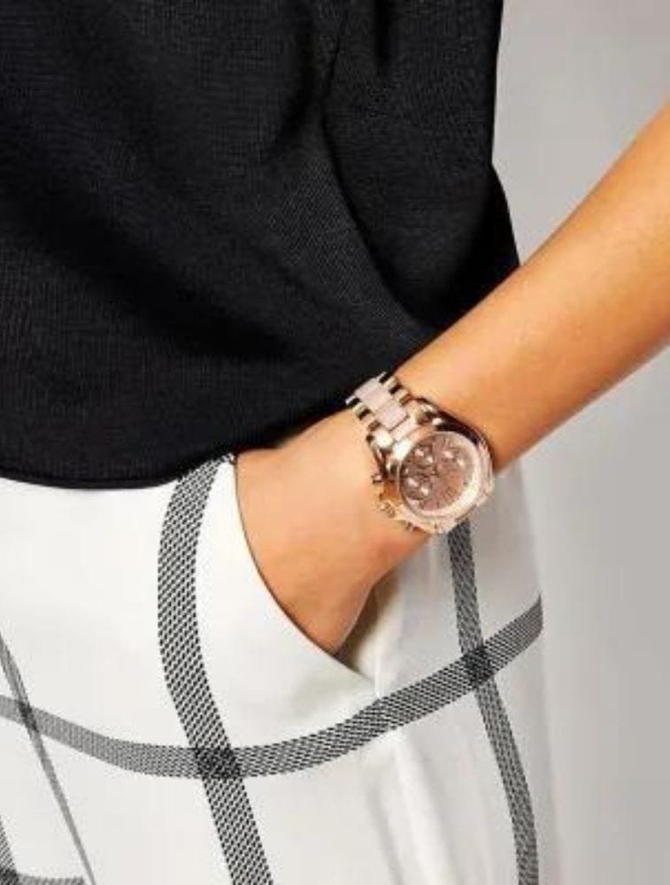 Montre Michael Kors Bradshaw MK6066 Chronographe Femme Or Rose et Céramique – Image 4