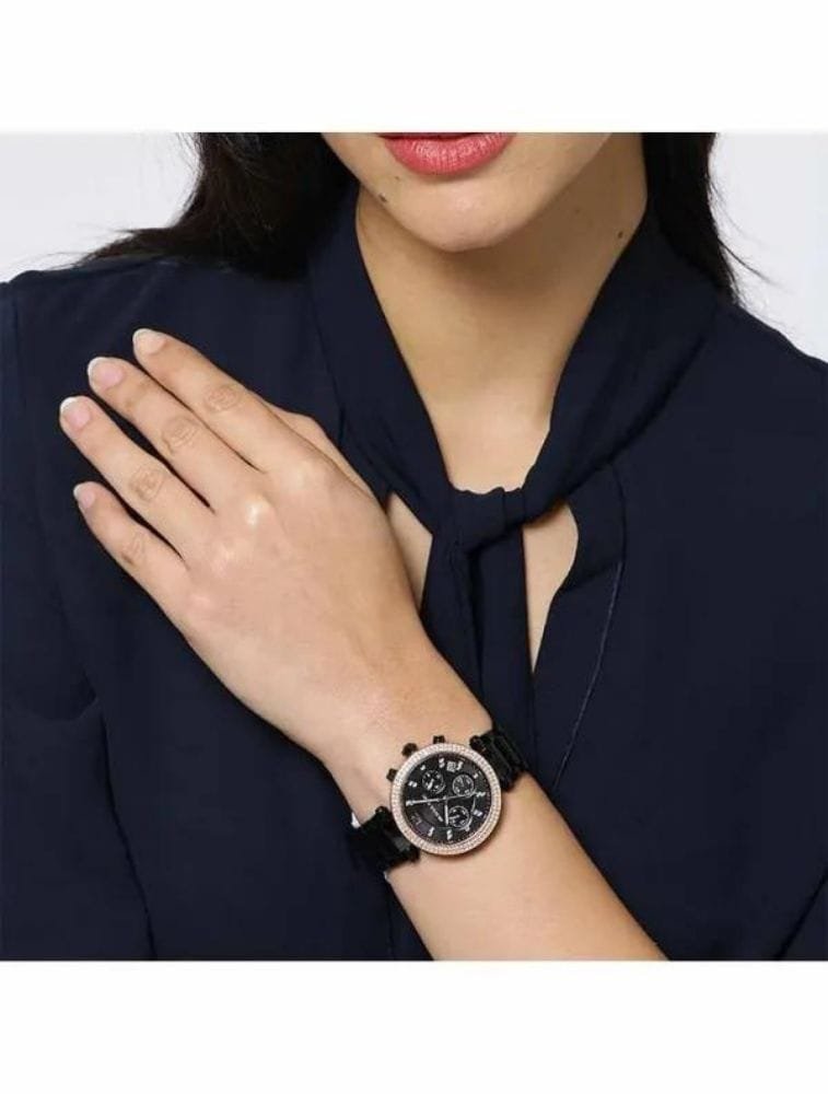Montre Michael Kors MK5885 Chronographe Femme Noire et Or Rose – Image 3