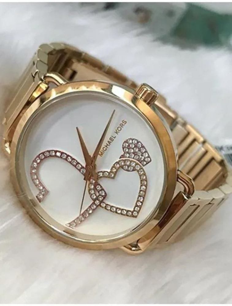 Montre Femme Michael Kors Portia MK3824 Dorée avec Cœurs en Cristaux – Image 3
