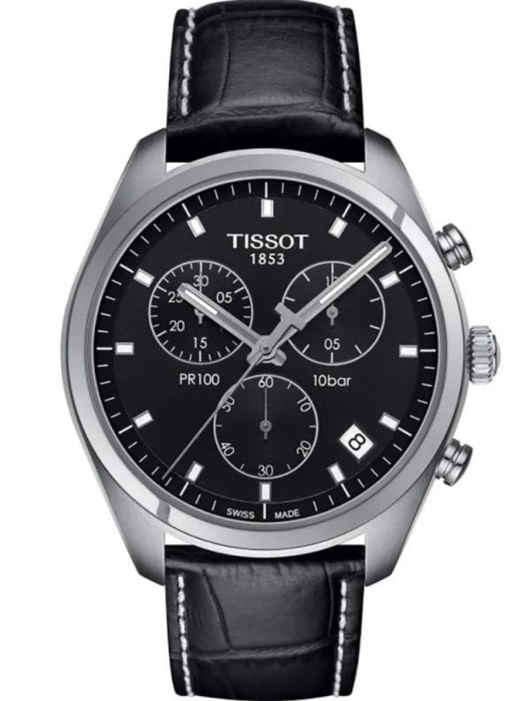 Montre Tissot PR 100 Chronographe Noir Bracelet Cuir Homme