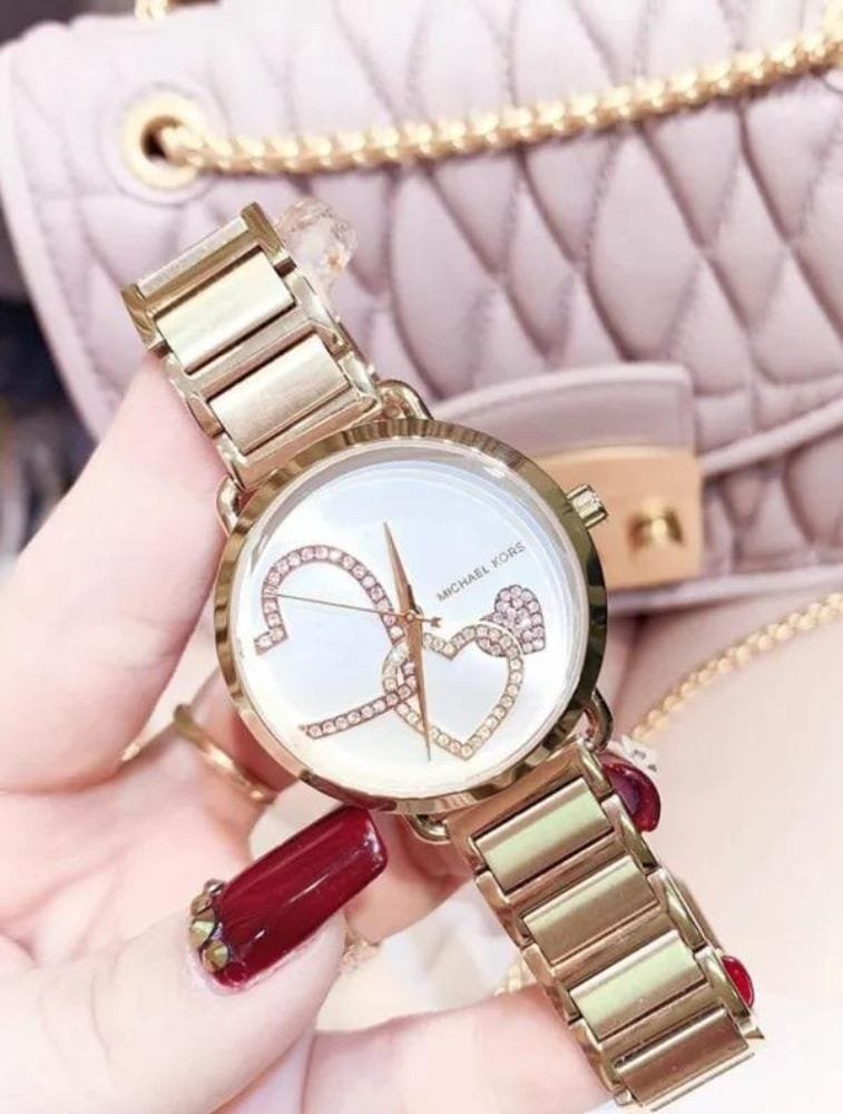 Montre Femme Michael Kors Portia MK3824 Dorée avec Cœurs en Cristaux – Image 4