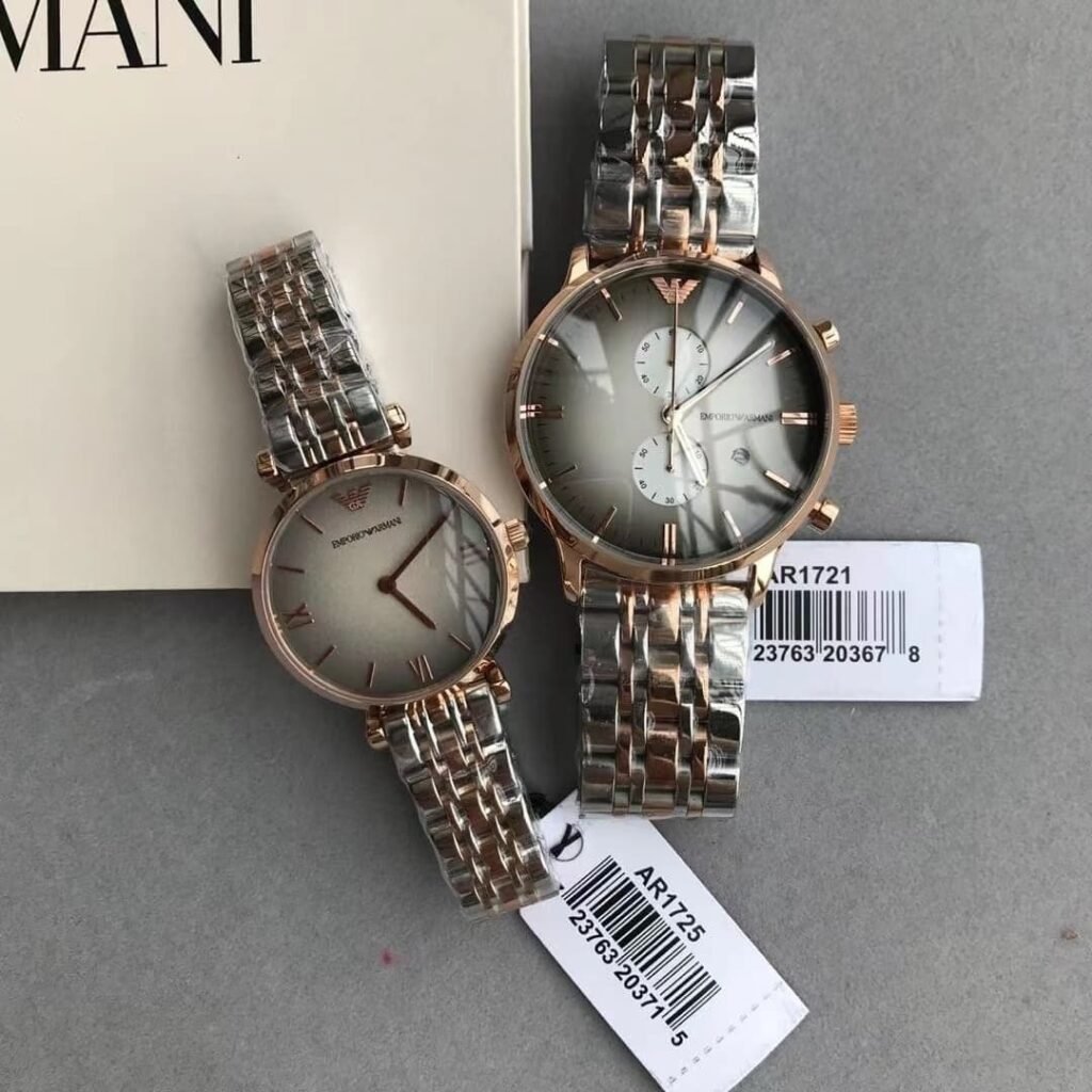 Montre Coffret Montre Couple Emporio Armani AR1721 (Homme) & AR1725 (Femme) Bicolore Or Rose