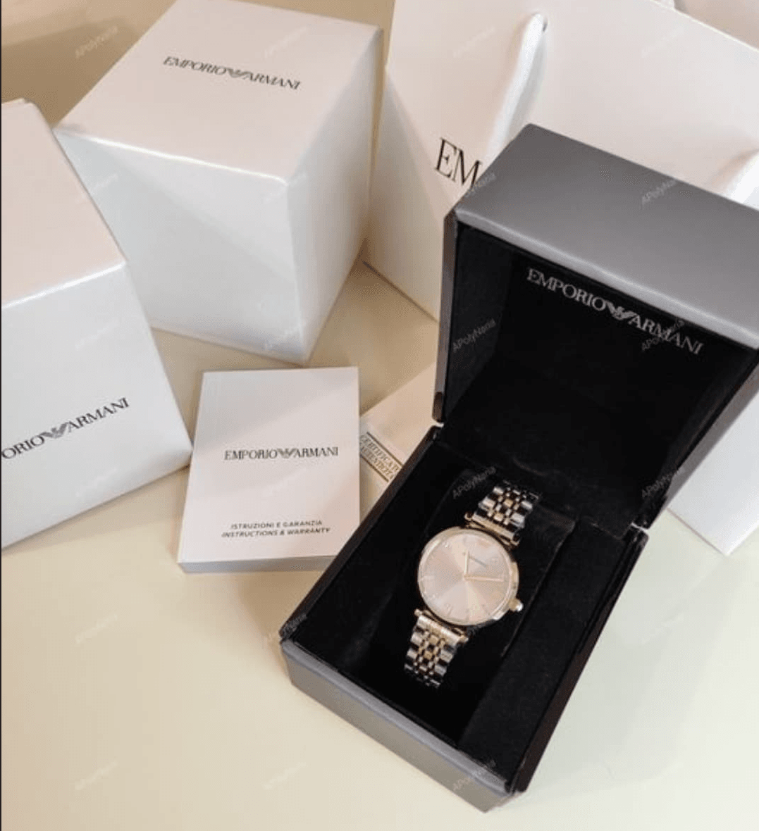 Montre Femme Emporio Armani Gianni T-bar AR1840 Bicolore Or Rose 32mm - الصورة 7