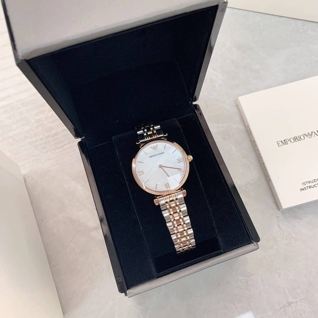 Montre Idée Cadeau Couple Luxe Bicolore : Duo Hugo Boss Jet & Armani Nacre (Argent et Or Rose) – Image 2