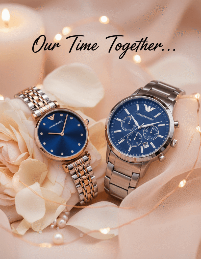 Montre Coffret Saint Valentin Emporio Armani : Duo Montres Couple AR2448 et AR11092 "Midnight Blue"