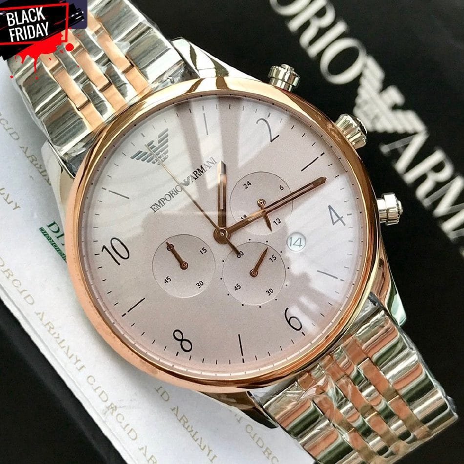 Montre Homme Emporio Armani Beta AR1864 Chronographe Acier et Or Rose – Image 4