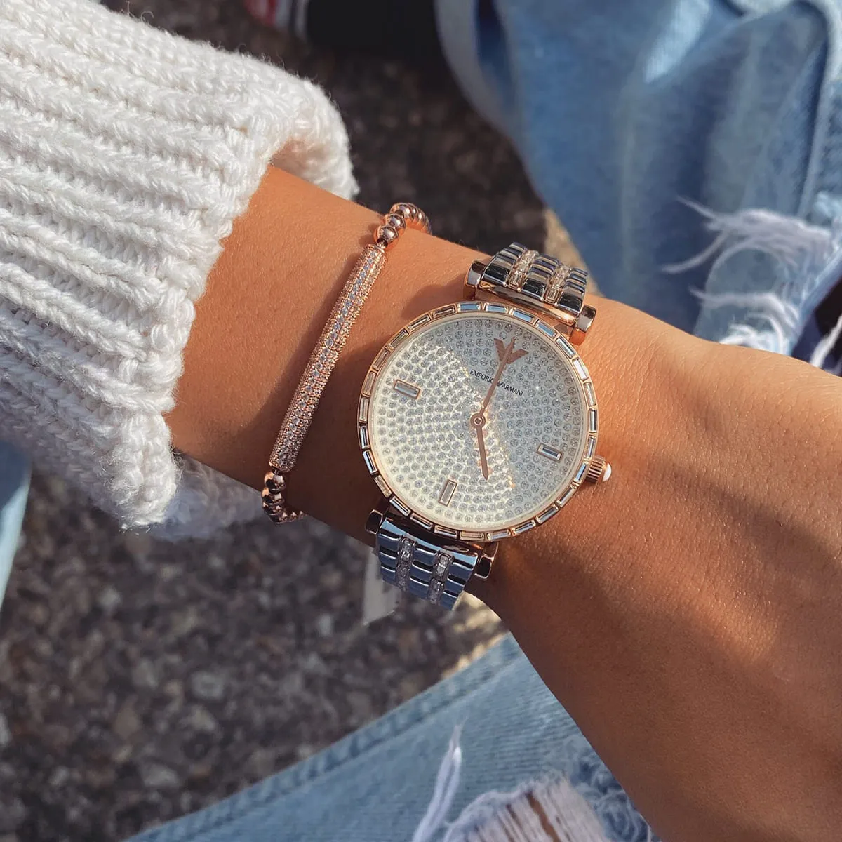 Montre Emporio Armani Gianni T-Bar AR11293 Montre Femme Bicolore Cristaux - الصورة 6