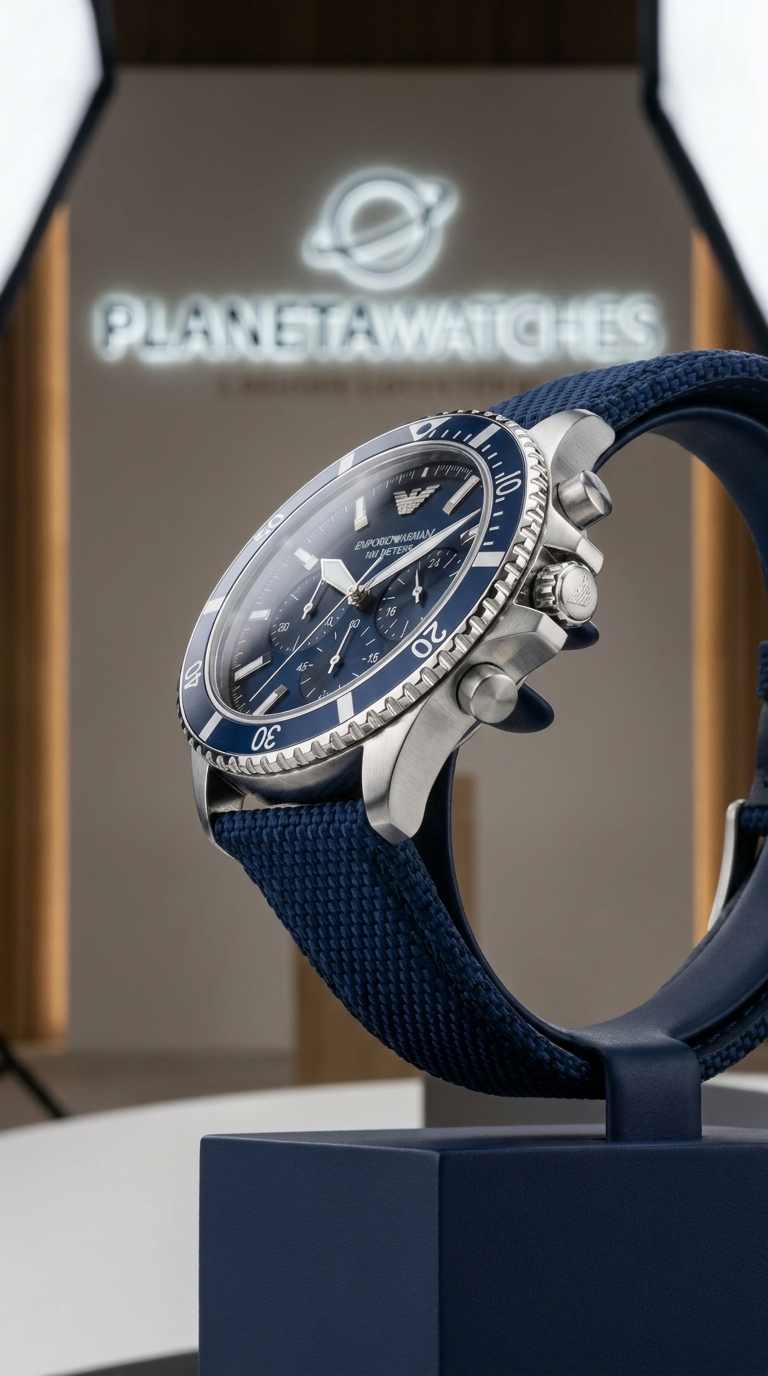 Montre Homme Emporio Armani AR11588 – Chronographe Cadran Bleu, Bracelet Nylon Tressé Bleu – Image 5