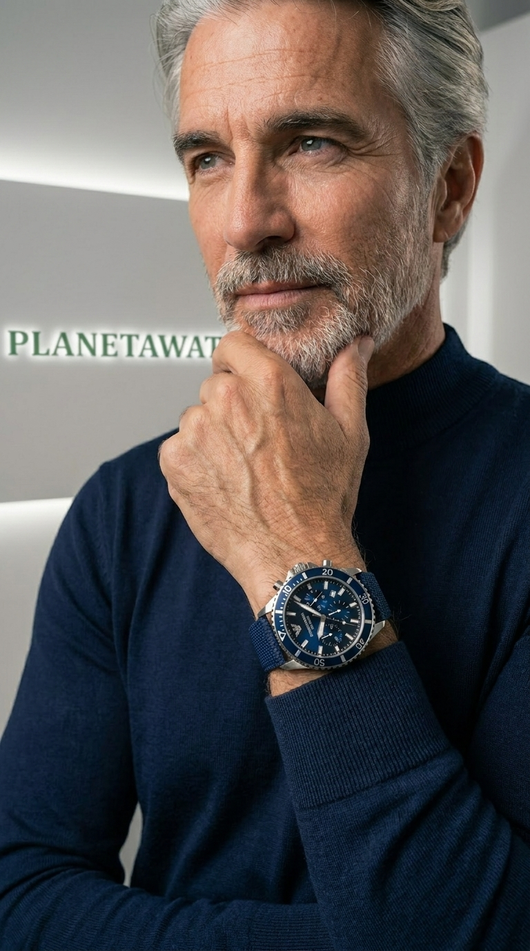 Montre Homme Emporio Armani AR11588 – Chronographe Cadran Bleu, Bracelet Nylon Tressé Bleu – Image 4