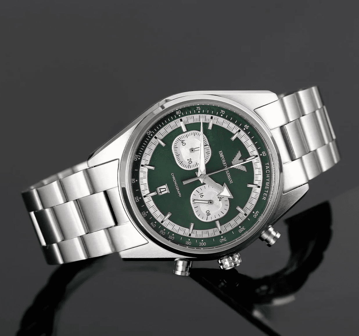 Montre Homme Emporio Armani AR11637 Chronographe Cadran Vert Émeraude et Acier 43mm - الصورة 6