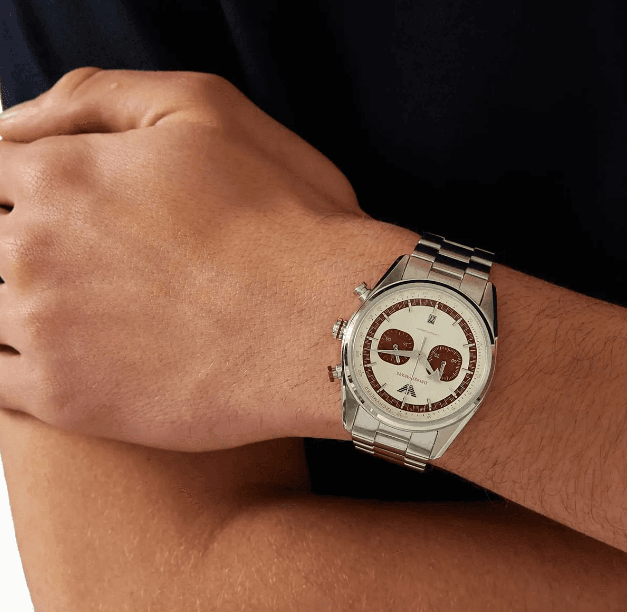 Montre Homme Emporio Armani AR11645 Chronographe Vintage Cadran Crème et Bordeaux 43mm – Image 3