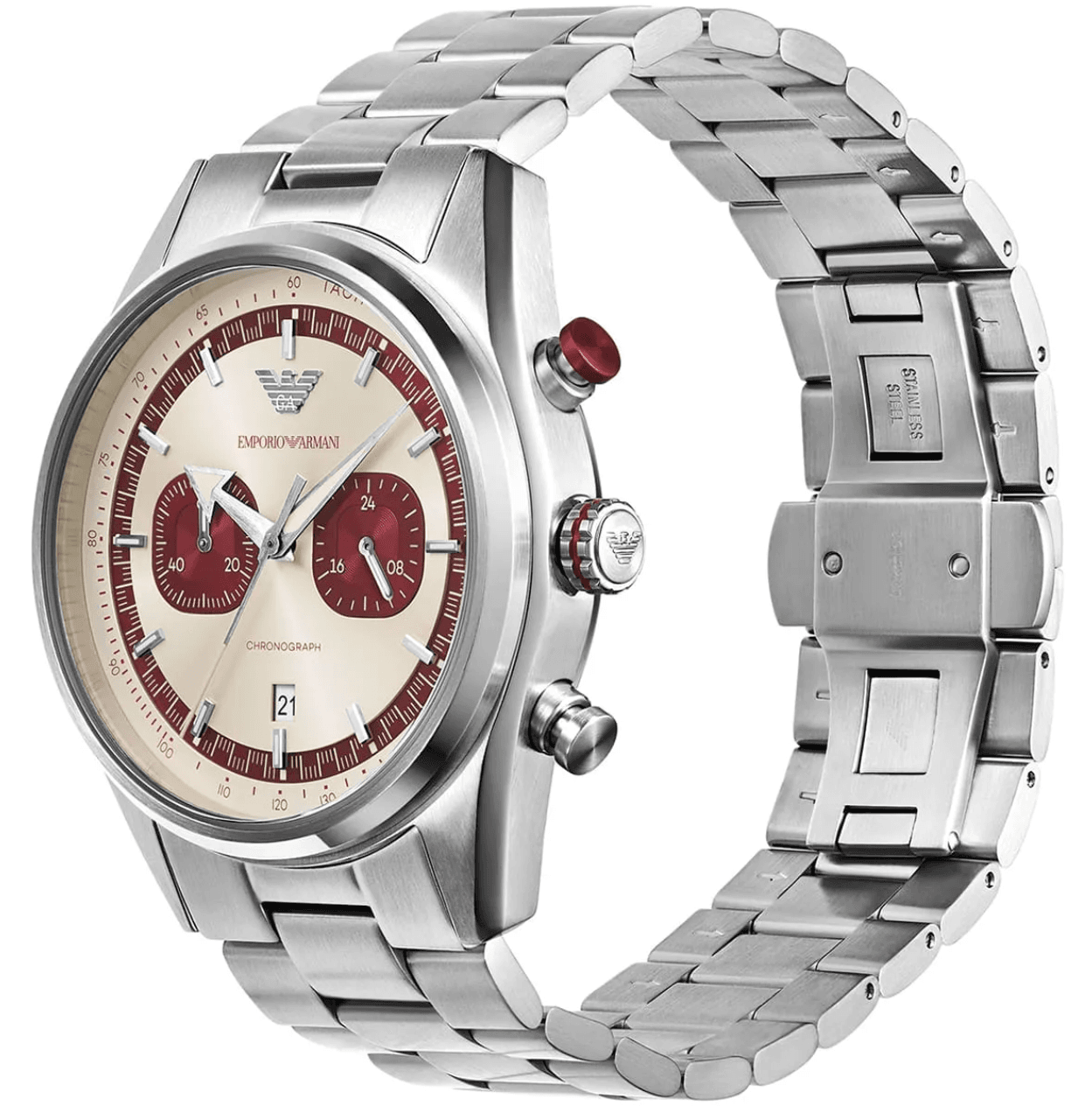 Montre Homme Emporio Armani AR11645 Chronographe Vintage Cadran Crème et Bordeaux 43mm – Image 2