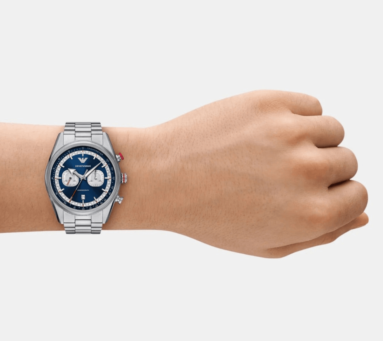 Montre Homme Emporio Armani AR11676 Chronographe "Racing" Cadran Bleu et Poussoir Rouge 43mm - الصورة 3