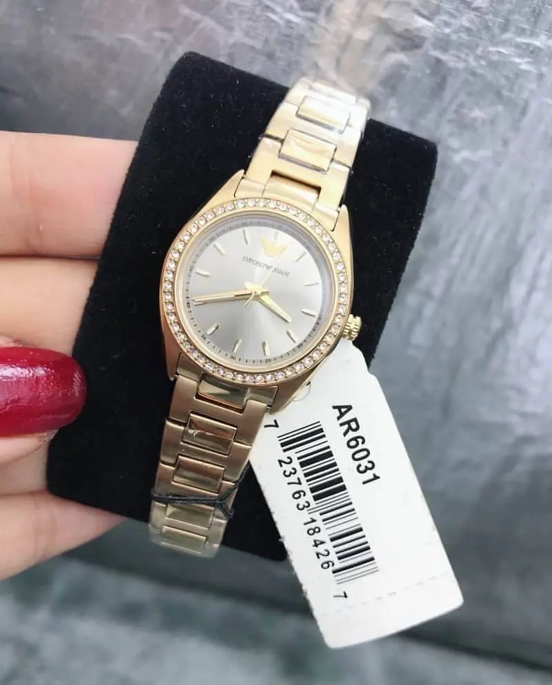 Montre Emporio Armani Tazio Small AR6031 Montre Femme Dorée Cadran Gris Cristaux - الصورة 2
