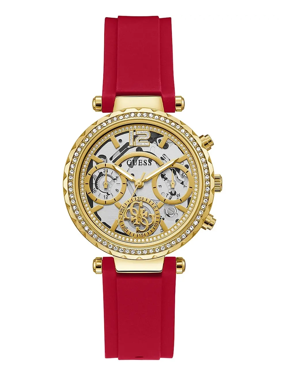 Montre Guess GW0484L1 Solstice montre femme dorée avec cadran transparent et bracelet rouge