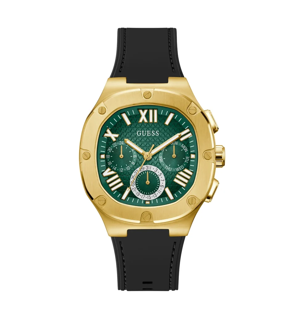 Montre Guess GW0571G3 Headline montre homme en acier doré avec cadran vert et bracelet silicone noir