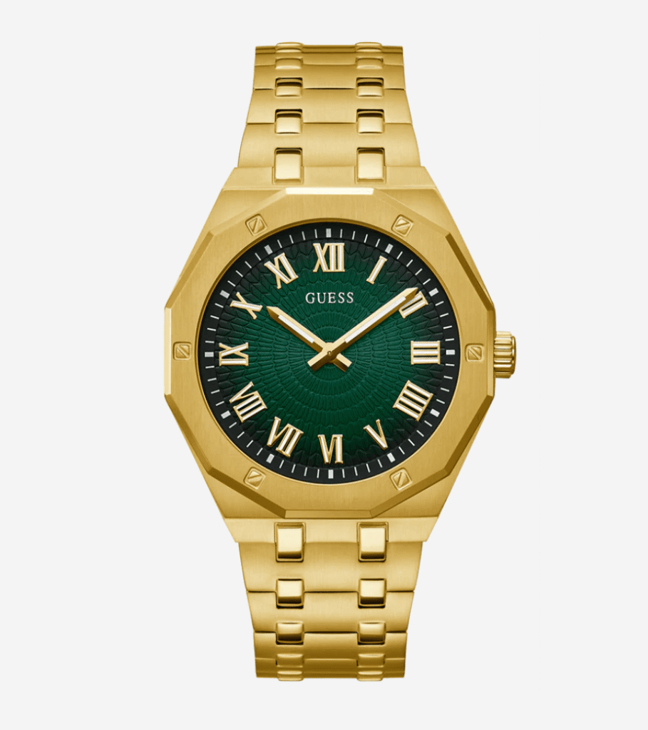 Montre homme Guess Asset GW0575G2 en acier doré avec cadran vert et bracelet doré