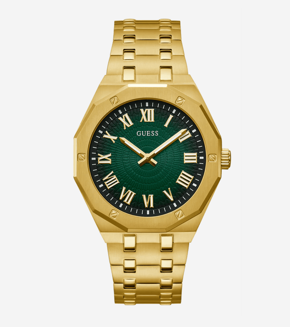Montre homme Guess Asset GW0575G2 en acier doré avec cadran vert et bracelet doré