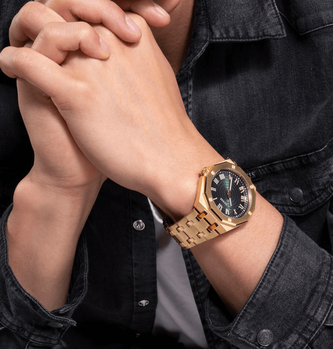 Montre homme Guess Asset GW0575G2 en acier doré avec cadran vert et bracelet doré – Image 3