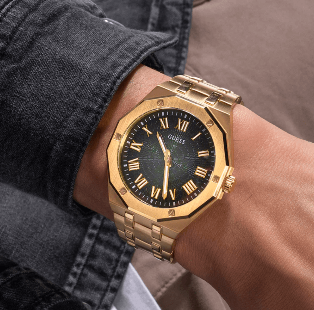 Montre homme Guess Asset GW0575G2 en acier doré avec cadran vert et bracelet doré – Image 4