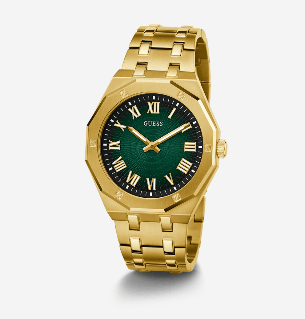 Montre homme Guess Asset GW0575G2 en acier doré avec cadran vert et bracelet doré – Image 2