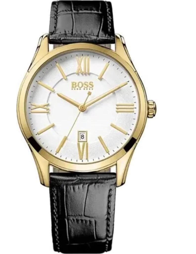 Montre Homme Hugo Boss 1513020 Ambassador – Cadran Blanc & Bracelet Cuir Croco Noir 43 mm