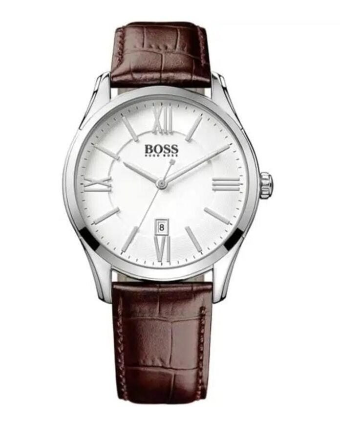 Montre Homme Hugo Boss 1513021 Ambassador – Cadran Blanc & Bracelet Cuir Marron 43 mm