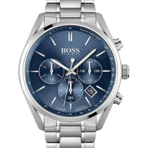 Montre Hugo Boss 1513818 Champion de face, cadran bleu, trois sous-cadrans, date et bracelet en acier