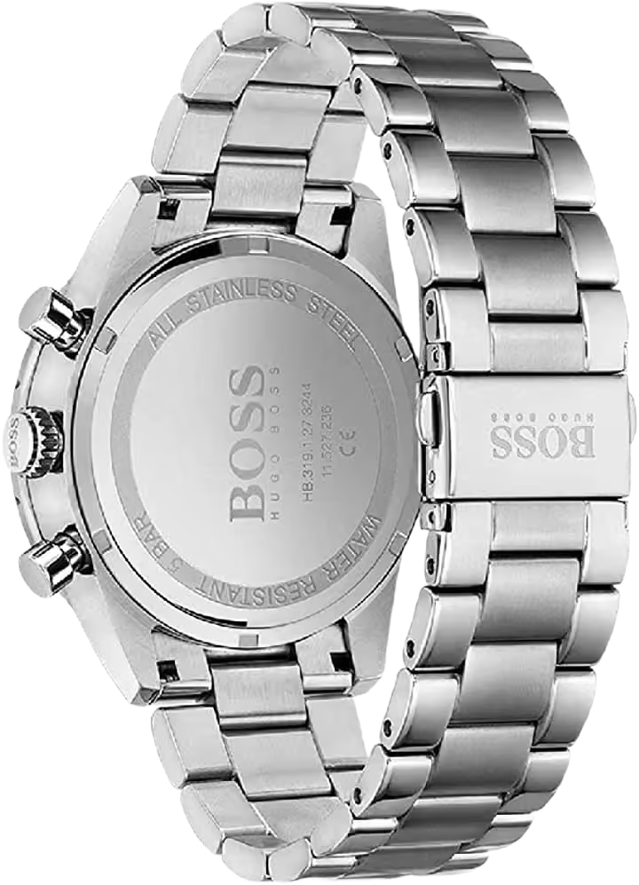 Fond de boîtier gravé et fermoir déployant BOSS du bracelet en acier de la montre Hugo Boss 1513850