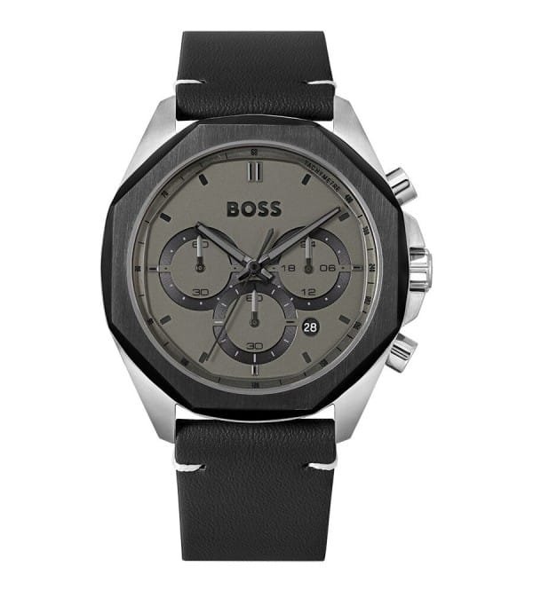 Montre Homme Hugo Boss Cloud 1514014 Chronographe Gris 42mm, Lunette Octogonale et Bracelet Cuir
