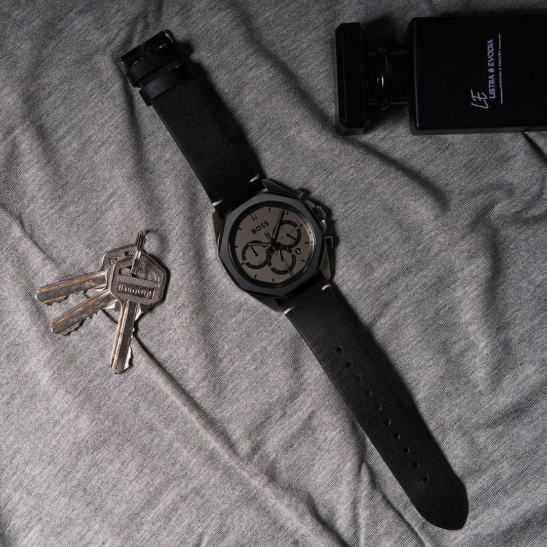 Montre Homme Hugo Boss Cloud 1514014 Chronographe Gris 42mm, Lunette Octogonale et Bracelet Cuir – Image 6