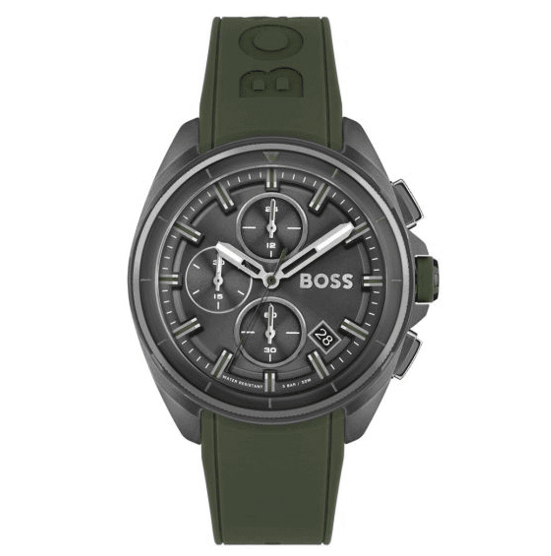 Montre Hugo Boss Volane 1513952– Chronographe Cadran Gris & Silicone Kaki Homme