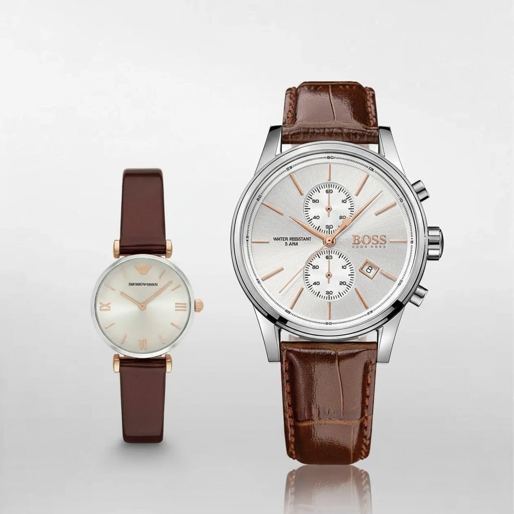 Montre Idée Cadeau Couple Saint Valentin Chic : Le Duo Hugo Boss Jet & Emporio Armani Nacre