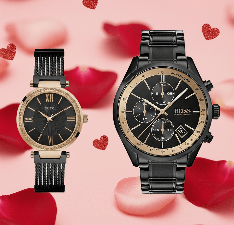 Montre Idée Cadeau Saint Valentin 2026 : Le Coffret Couple Luxe "Black & Gold"