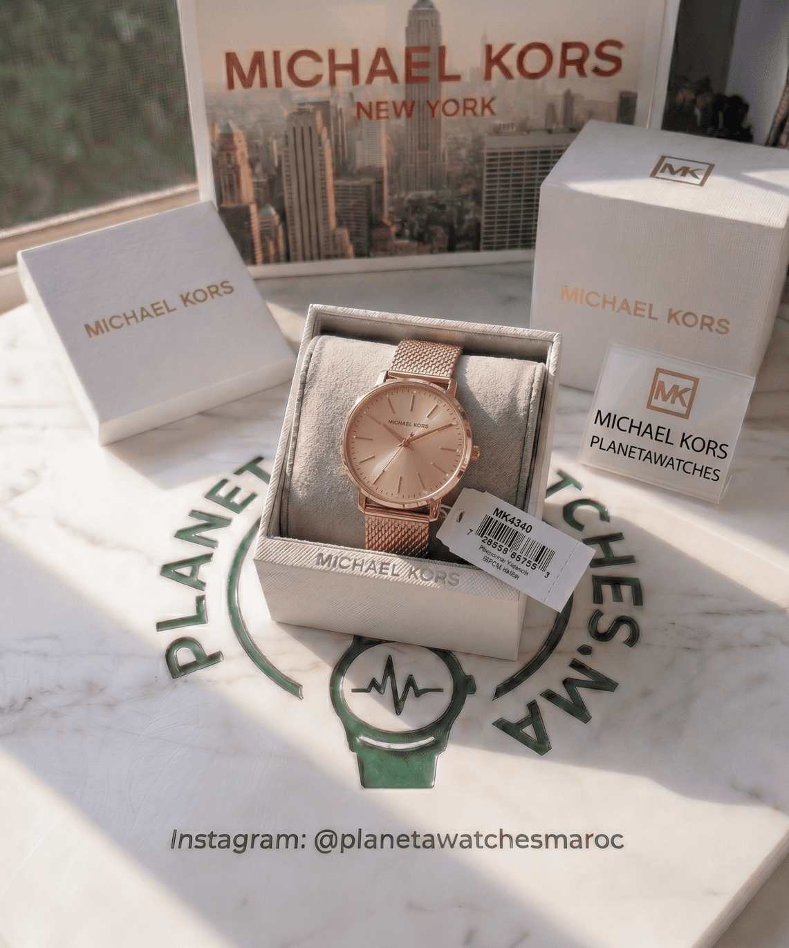 Montre Michael Kors Pyper MK4340 – Or Rose Maille Milanaise & Cadran Sunray Cristaux Femme – Image 4