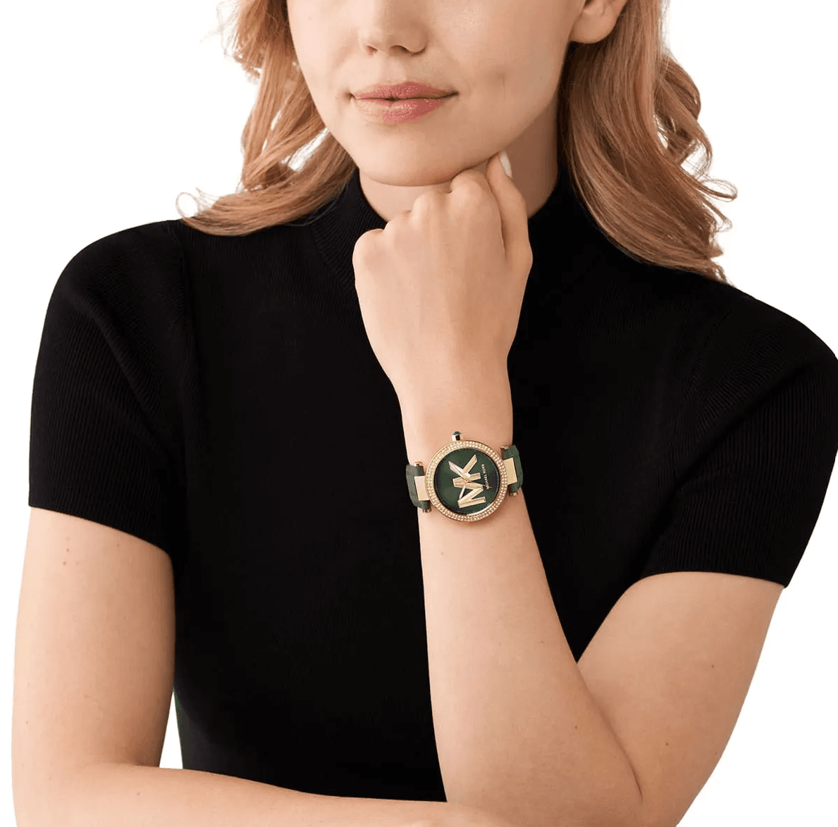 Montre Femme Michael Kors Parker MK4724 Dorée 39mm, Cadran Vert Logo MK et Bracelet Cuir Vert – Image 3