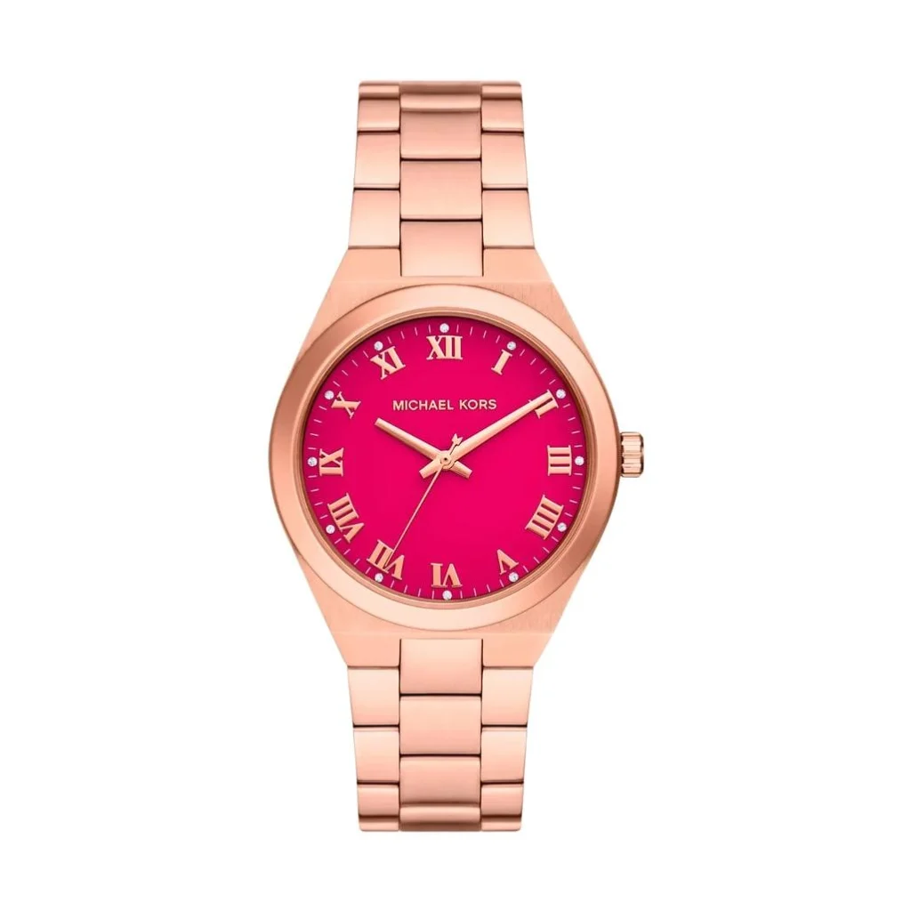 Montre Michael Kors MK7462 Lennox en acier inoxydable ton or rose avec cadran rose vif Femme