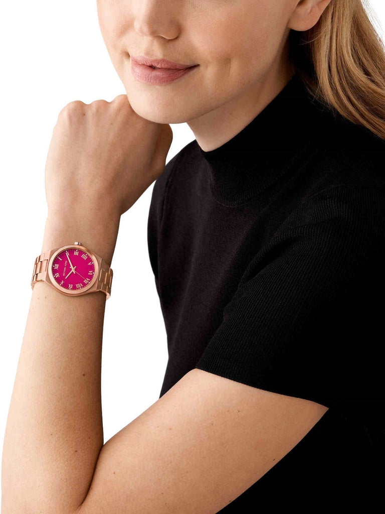 Montre Michael Kors MK7462 Lennox en acier inoxydable ton or rose avec cadran rose vif Femme - الصورة 4