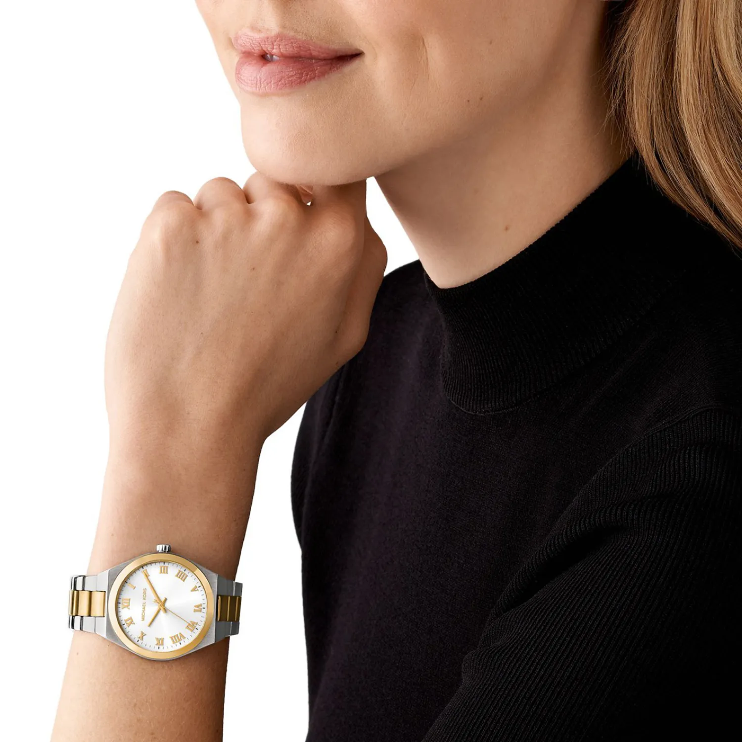 Montre Femme Michael Kors Lennox MK7464 Bicolore 37mm, Cadran Blanc et Chiffres Romains - الصورة 2