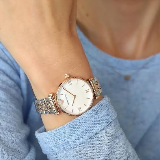 Montre Idée Cadeau Couple Luxe Bicolore : Duo Hugo Boss Jet & Armani Nacre (Argent et Or Rose) – Image 3