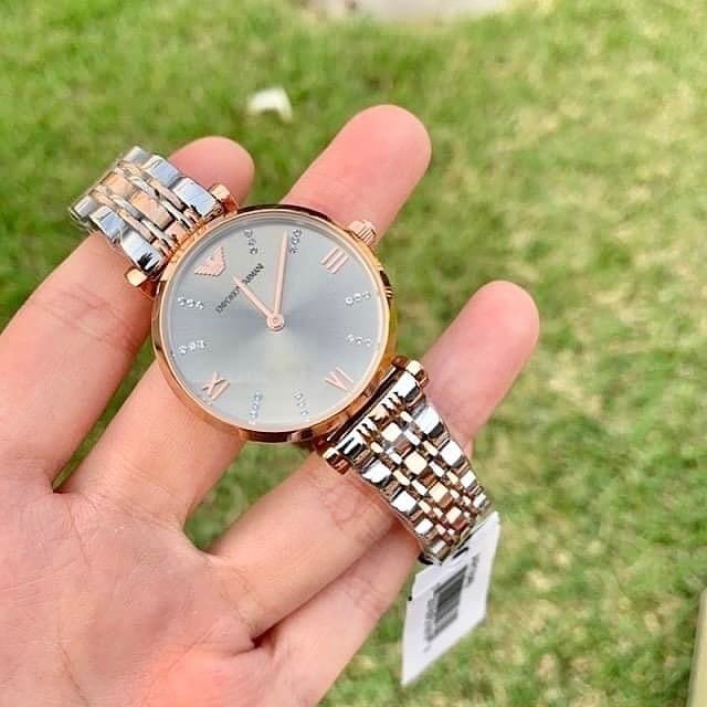 Montre Femme Emporio Armani Gianni T-bar AR1840 Bicolore Or Rose 32mm - الصورة 2